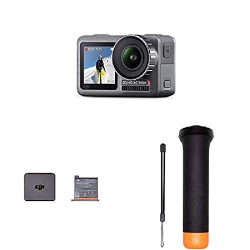 DJI Osmo Action Cam Digitale Actionkamera mit 2 Bildschirmen 11m wasserdicht 4K HDR-Video 12MP, Schwarz + Action Part 1 Ersatzakku Osmo Action Kamera + Action Part 13 Rutschfester Griff