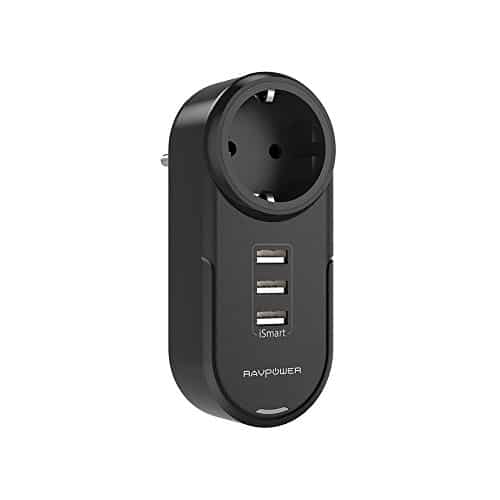 RAVPower Steckdosenadapter, 4-in-1 Steckdose Adapter mit 3 USB Anschluss(insgesamt 3.4A), Drehbar Ladegerät für Haushaltsgerät, iPhone X XR XS Max 8 7 6 Plus, iPad Pro Air Mini, Galaxy S9 S8, Mp3 usw.