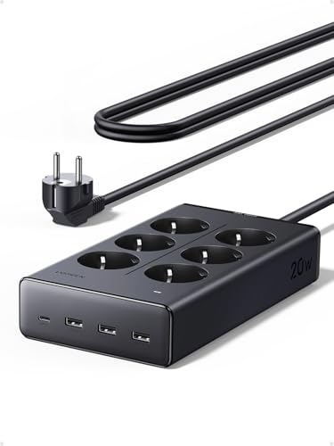 UGREEN Steckdosenleiste mit USB, 10-in-1 Mehrfachsteckdose mit Schalter, 20W Schnellladen USB C, 3680W Steckdosenwürfel mit Überspannungsschutz, Gesamtlänge 1,5 m, für Schreibtische, Büros
