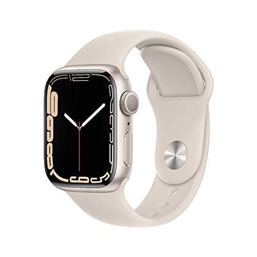 Apple Watch Series 7 (GPS, 41mm) Smartwatch - Aluminiumgehäuse Sternenlicht, Sportarmband Sternenlicht - Regular. Fitnesstracker, Blutsauerstoff und EKGApps, Always-On Retina Display, Wasserschutz