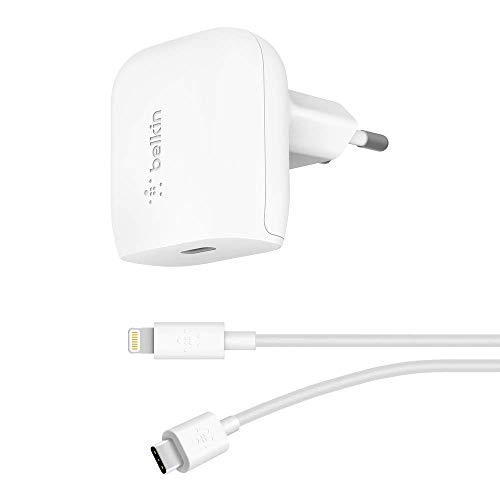Belkin USB-C-Ladegerät, 20 W, mit 1,2-m-USB-C-/Lightning-Kabel (Schnellladegerät für iPhone 14, 13, 12, iPad Air 2020)