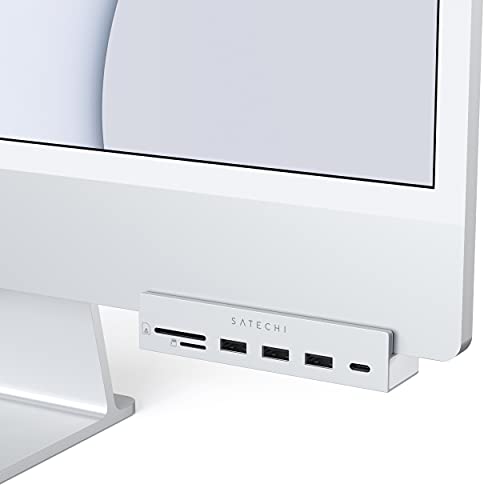 SATECHI USB-C Clamp Hub – USB-C Datenport, USB-A 3.0 Daten, Micro/SD Kartenleser – Für Apple Studio Display und 2021 iMac M1 24 Zoll. Passt Nicht für 2020 iMac und frühere Modelle (Silber)