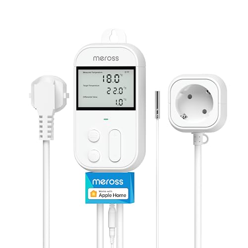 Meross Smart Thermostat Steckdose für HomeKit Digital WLAN Temperaturregler WiFi Heizungsthermostat Steckdose mit Fühler für Heizung und Kühlung 16 A, 2,4GHz