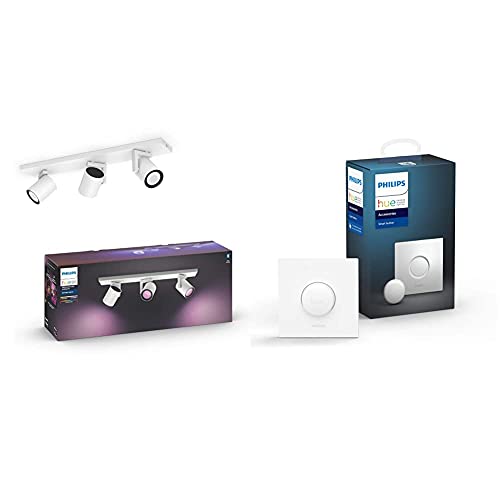Philips Hue White & Col. Amb. LED 3-er Spot Argenta inkl. Hue Smart Button, weiß, dimmbar, 16 Mio. Farben, steuerbar via App, kompatibel mit Amazon Alexa (Echo, Echo Dot)