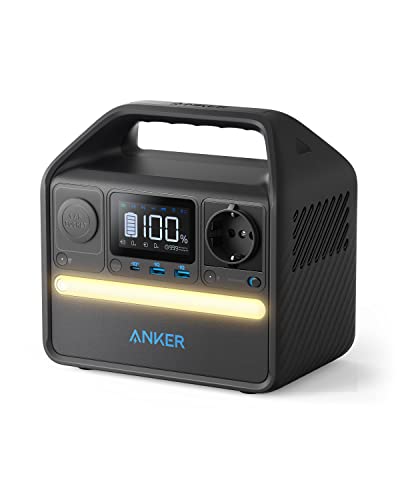 Anker 521 Powerhouse Ladestation, tragbare Powerstation 256Wh, Kompakter Stromgenerator, 200W 5-Anschlüsse, 1 Steckdose, 60W USB-C PD Leistung, LED-Licht, LiFePo4 Akku für Camping & Stromausfälle