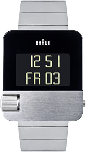 Braun Mens Prestige Digital Display Multifunction Watch, Made in Germany, Stainless Steel Case and Bracelet, Model BN0106SLBTG.