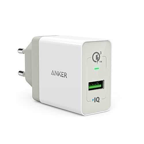 Anker PowerPort+ 1 Quick Charge 3.0 18W USB Wand Ladegerät mit Power IQ für Galaxy S7 / S6 / Edge/Plus, Note 5/4, LG G4, HTC One A9 / M9, Nexus 6, iPhone 7 6 5, iPad und weitere (Weiß)