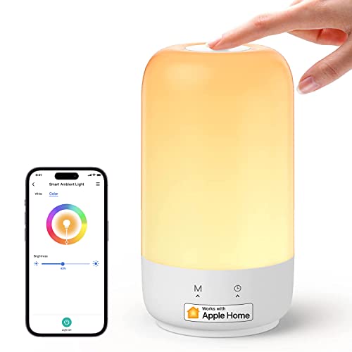 meross Smart LED Nachttischlampe Touch Dimmbar Funktioniert mit Apple HomeKit, Farbwechsel WLAN LED Nachtlampe Funktioniert mit Alexa und Google Home, RGBWW Nachtlicht mit Timing für Wohnzimmer