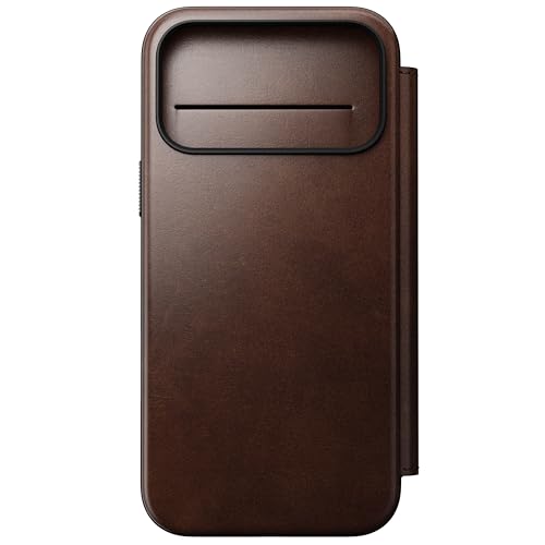 NOMAD Modern Leather Folio | für iPhone 17 Pro Max | Schutzhülle aus Polycarbonat und hochwertigem Echtleder Ummantelung | MagSafe-kompatibel | Rustic Brown Horween