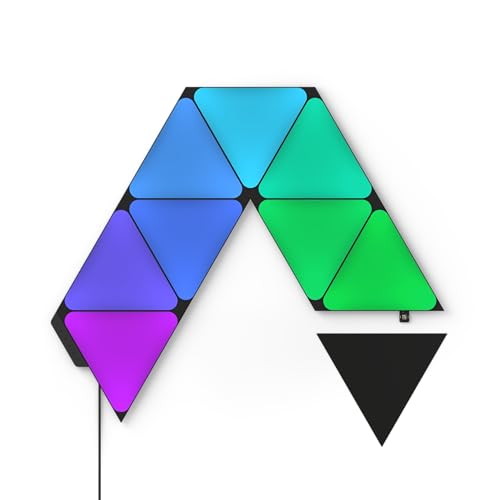 Nanoleaf Shapes Ultra Black Triangle Starter Kit, 9 Smarten Dreieckigen LED Panels RGBW - Modulare WLAN 16 Mio Farben Wandleuchte Innen, Musik & Bildschirm Sync, Funktioniert mit Alexa Google Apple