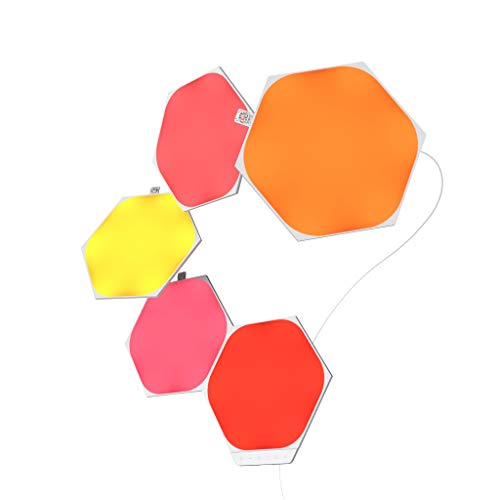 Nanoleaf Shapes Hexagon Starter Kit, 5 Smarten LED Panels RGBW - Modulare WLAN 16 Mio. Farben Wandleuchte Innen, Musik & Bildschirm Sync, Funktioniert mit Alexa Google Apple, für Deko & Gaming