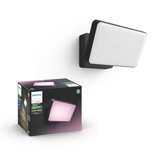 Philips Hue White & Color Ambiance Discover Outdoor Flutlicht (2.250 lm), dimmbare Wandlampe für das Hue Lichtsystem mit 16 Mio. Farben, smarte Lichtsteuerung über Sprache oder App, schwarz