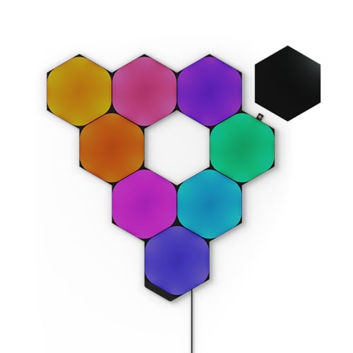 Nanoleaf Shapes Ultra Black Hexagon Starter Kit, 9 Smarten LED Panels RGBW - Modulare WLAN 16 Mio. Farben Wandleuchte Innen, Musik & Bildschirm Sync, Funktioniert mit Alexa Google Apple