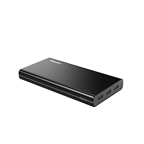 EasyAcc Powerbank 15000mAh Externe Akku 4.8A Smart Output mit 3-Ports Reiseadapter für iPhone Samsung HTC Tablets - Schwarz Grau