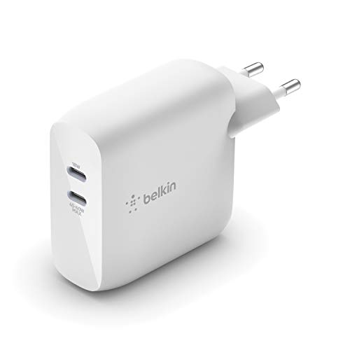 Belkin BoostCharge USB-PD-GaN-Ladegerät mit 2 Ports, 63 W (USB-C-Schnellladegerät für iPhone 13, 13 Pro, 13 Pro Max, 13 mini und ältere Modelle, iPad Pro, Pixel, Galaxy, MacBook Pro etc.)