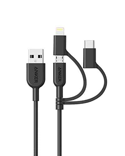 Anker Powerline II 3-in-1 Kabel, 0.9m langes Lightning/USB-C/Mikro-USB Kabel, für iPhone, iPad, Huawei, HTC, LG, Samsung Galaxy, Sony Xperia, Android Handys und viele mehr (Schwarz)
