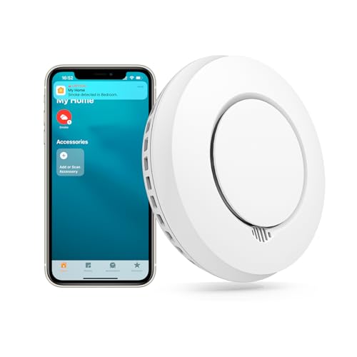 Smart Rauchmelder Feuermelder Meross funktioniert mit Apple HomeKit Schlafzimmertauglich Brandmelder mit Stummschaltung und Selbsttest Funktion Geprüft nach DIN EN 14604，Hub benötig