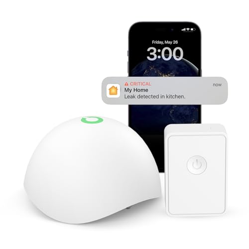 Smart Wassermelder meross Wassersensor mit Hub Drahtloser Flutdetektor IP67, bis 60dB Audio-Alarm für Küche, Badezimmer, Keller