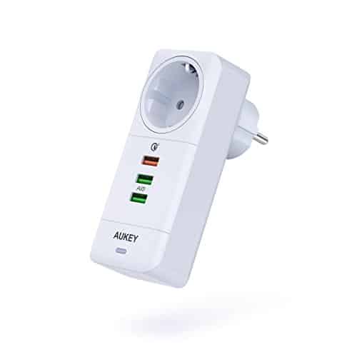 AUKEY USB Adapter Steckdose Ladegerät mit Quick Charge 3.0, Drehbares Reiseladegerät Wand Netzteil für Haushaltsgeräte, Smartphones, Tablets und weitere Geräte