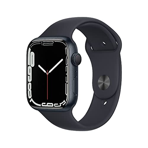 Apple Watch Series 7 (GPS, 45mm) Smartwatch - Aluminiumgehäuse Mitternacht, Sportarmband Mitternacht - Regular. Fitnesstracker, Blutsauerstoff und EKGApps, Always-On Retina Display, Wasserschutz