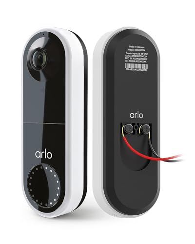 Arlo Video Doorbell (Kabelgebunden), 1080p HD, 180° Großes Sichtfeld, WLAN, Bewegungsmelder, 2-Wege-Audio, Sirene, Nachtsicht, Türklingel-Verkabelung Benötigt + mit Arlo Secure Testzeitraum, Weiß