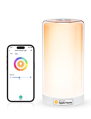 Meross WLAN LED Nachttischlampe Funktioniert mit Apple HomeKit, Dimmbar RGBCW Atmosphäre Touch Nachtlampe für Schlafzimmer Wohnzimmer, Smart Nachtlicht Funktioniert mit Alexa, Google Home