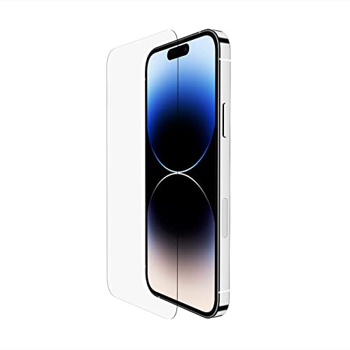 Belkin UltraGlass iPhone 14 Pro Displayschutz, antimikrobielle Beschichtung, einfache blasenfreie Aufbringung mit enthaltener Positionierungsschale, in Tests nachgewiesener Härtegrad von 9H