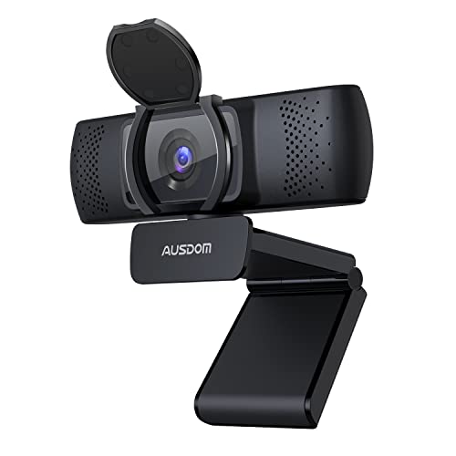 AUSDOM Webcam, Autofokus Webcam mit Mikrofon, Privatsphäre, Plug and Play USB Computer Web Kamera für Pro Streaming/Online Teaching/Video Calling/Zoom/Skype (Schwarz-1080P)