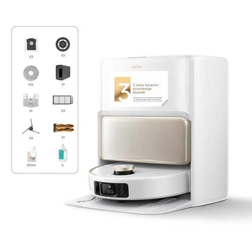 Mova V50 Ultra Complete Saugroboter mit Wischfunktion, Einer Saugkraft von 24.000 Pa, anhebbare Navigation mit 6 cm Hindernisüberwindung und Warmwasser-Wischen mit DuoSolution-System, weiß