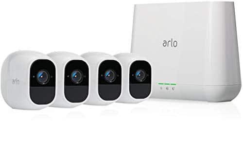 Arlo Pro2 Smart Home 4 HD-Überwachungskameras & Alarmanlage (130 Grad Blickwinkel, kabellos, WLAN, Bewegungsmelder, Indoor/Outdoor, Nachtsicht, wetterfest, 2-Wege Audio) weiß, VMS4430P