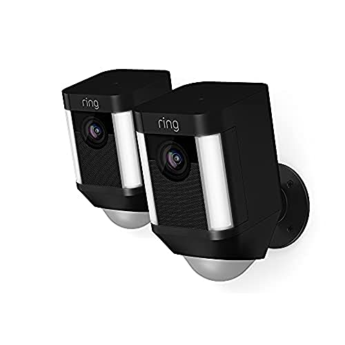 Ring Spotlight Cam Battery | WLAN Überwachungskamera aussen, HDR-Video, 3D-Bewegungserfassung, funktioniert mit Alexa | akkubetriebene Sicherheitskamera mit LED & Sirene, Schwarz | 2 Kameras