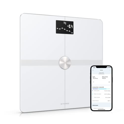 Withings Body+ - WLAN-Smart-Waage mit Körperzusammensetzungsfunktion, Messung von Körperfett, BMI, Muskelmasse, Wasseranteil, digitale Körperfettwaage, App-Sync via Bluetooth oder WLAN, Weiß