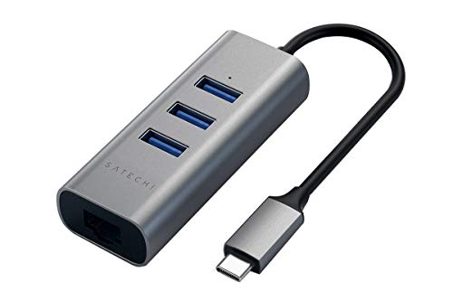SATECHI Type-C 2-in-1 USB 3.0 Aluminium 3 Port Hub mit Ethernet - Für M2/ M1 MacBook Pro/Air, M2/ M1 iPad Pro/Air, M2 Mac Mini, iMac M1 (Space Grau)