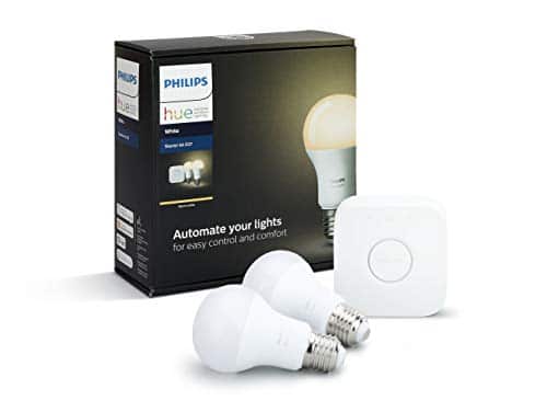 Philips Hue White E27 LED Lampe Starter Set, zwei Lampen inkl. Bridge, dimmbar, warmweißes Licht, steuerbar via App, kompatibel mit Amazon Alexa (Echo, Echo Dot)