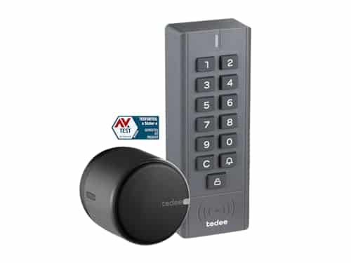 tedee GO Set | schwarzes Schloss und Keypad | smartes Türschloss | Tastenfeld | Smart-Home-Lösung für iOS und Android | Bluetooth | Motorschloss | Zugang über PIN-Codes | Keine Installationshardware