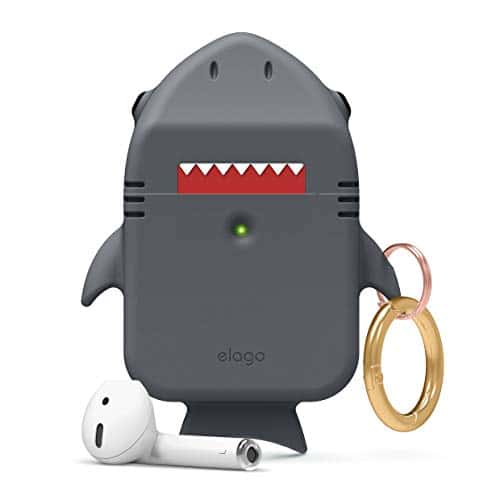 elago Hai AirPods Hülle Shark Case Kompatibel mit Apple AirPods 2 & 1 - Lustiges und Süßes 3D Cartoon Design AirPods Schutzhülle, Hochwertiges Silikon AirPods Hülle mit Karabiner (Dunkelgrau)