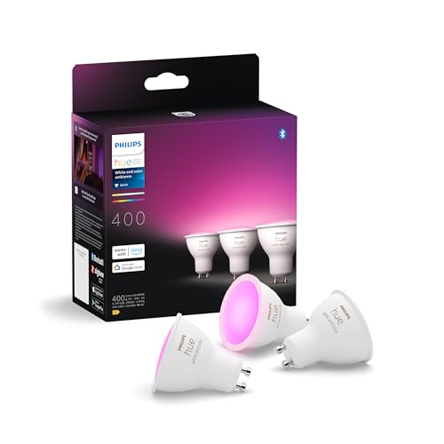 Philips Hue White & Color Ambiance GU10 LED Spot 3er Pack (400 lm), dimmbare LED Lampen für das Hue Lichtsystem mit 16 Mio. Farben, smarte Lichtsteuerung über Sprache und App