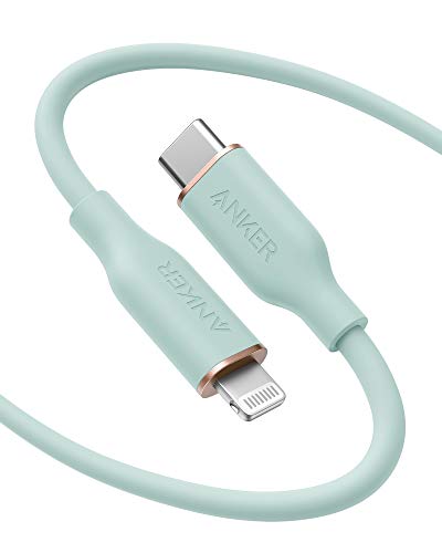 Anker PowerLine III Flow, USB-C auf Lightning Ladekabel PD, kompatibel mit iPhone 13/13 Pro Max/12/11 Pro/X/XS/XR/8 Plus, AirPods Pro, 180cm, MFi-zertifiziert, Silikagel (in Mintgrün)