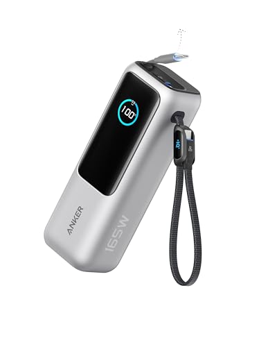 Anker Laptop Powerbank, 25.000mAh externer Akku mit 3X 100W USB-C Ports für Multi-Geräte-Ladeleistung, Integriertes + einziehbares Kabel, Für iPhone 16/15, MacBook, Samsung und mehr