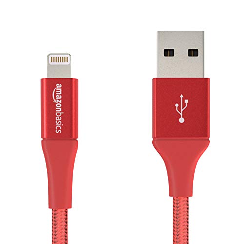 Amazon Basics - USB-A auf Lightning-Kabel mit doppelt geflochtenem Nylon - Apple MFi-zertifiziert, Rot, 10 cm