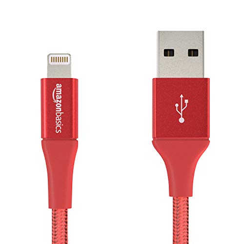 AmazonBasics Double Braided Nylon USB A to Lightning Compatible Cable - Apple Mfi Certified Red 4 inches (10 Centimeters)