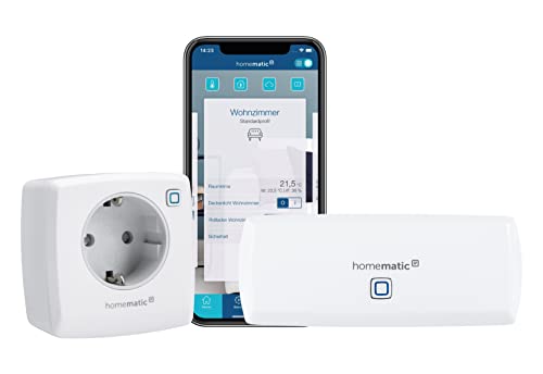 Homematic IP Smart Home WLAN Access Point + Schaltsteckdose, digitaler Zwischenstecker steuert Leuchten oder Elektrogeräte per App, Alexa und Google Assistant, Energie sparen