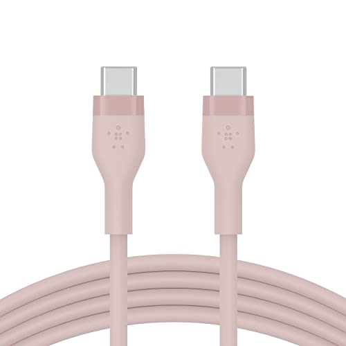 Belkin BoostCharge Flex Silikon-USB-C/USB-C-Kabel, 1 m, USB-IF-Zertifiziert zum Schnellladen mit Power Delivery PD für MacBook Pro, iPad Pro, Galaxy S21, Ultra, Plus und andere Geräte – Rosa