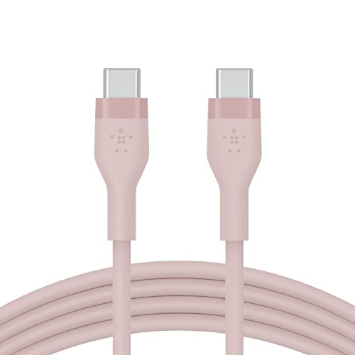 Belkin BoostCharge Flex Silikon-USB-C/USB-C-Ladekabel, USB-IF-zertifiziert zum Schnellladen mit Power Delivery PD für iPhone 16, iPhone 15, Galaxy S24, Pixel, MacBook Pro, iPad Pro, Mini, 1 m – Rosa