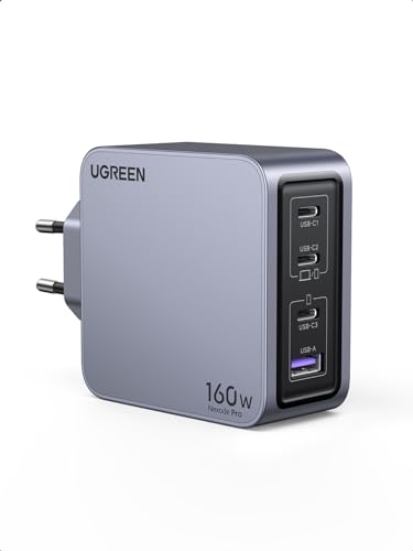 UGREEN USB C Ladegerät, Nexode Pro 160W GaN Charger Mini USB C Netzteil 4-Port Schnellladegerät PD3.1 kompatibel mit MacBook Pro/Air, iPad, iPhone 15 Pro Max, Galaxy S24 Ultra, S23, Dell XPS