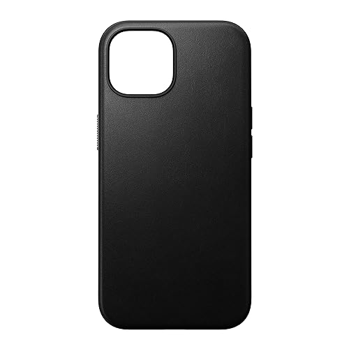 NOMAD Modern Leather Case | für iPhone 15 | Schutzhülle aus Polycarbonat und hochwertigem Echtleder | MagSafe-kompatibel | Black