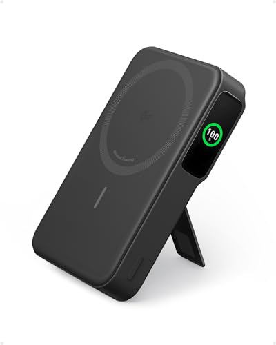 Anker MagGo Powerbank, Qi2-zertifiziertes 15W ultraschnelles MagSafe-kompatibles mobiles Ladegerät, 10.000mAh Akku mit smartem Display & klappbarem Ständer, für iPhone 15/14/13/12, Inkl. USB-C Kabel