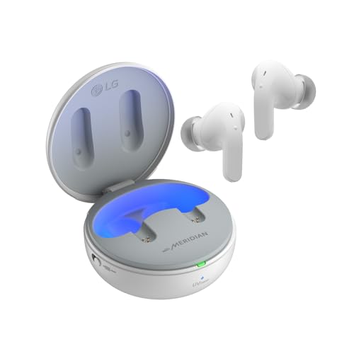 LG TONE Free DT90Q In-Ear Bluetooth Kopfhörer mit Dolby Atmos-Sound, MERIDIAN-Technologie, ANC (Active Noise Cancellation), UVnano & IPX4-Spritzwasserschutz - Weiß