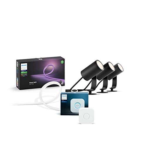 Philips Hue Outdoor Starter Set (inkl. 3er Lily Basis Set, 1 x 5 Meter Outdoor Lightstrip & Philips Hue Bridge), steuerbar via App, kompatibel mit Amazon Alexa (Echo, Echo Dot)