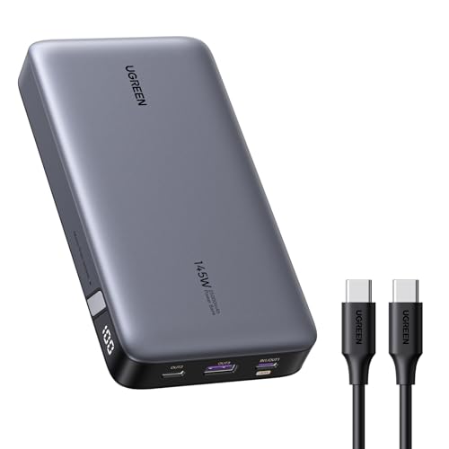 UGREEN Nexode Power Bank 145W Max 25000mAh externer Akku mit 3 Anschlüsse USB C Powerbank mit Digitales Display, kompatibel mit MacBook Pro/Air, iPhone 17 Pro Max/Pro/16/15, Galaxy S24 Ultra, Dell